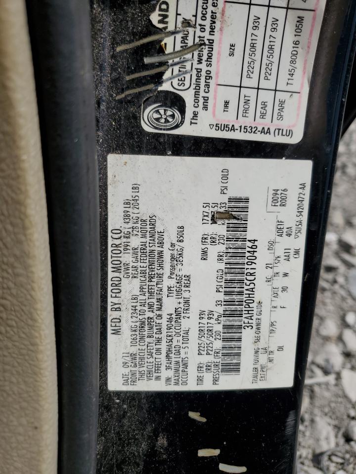 2012 Ford Fusion Se VIN: 3FAHP0HA5CR190464 Lot: 71256014