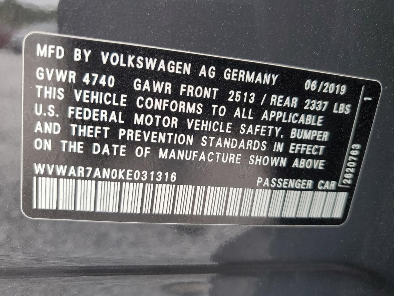 WVWAR7AN0KE031316 2019 Volkswagen Arteon Se