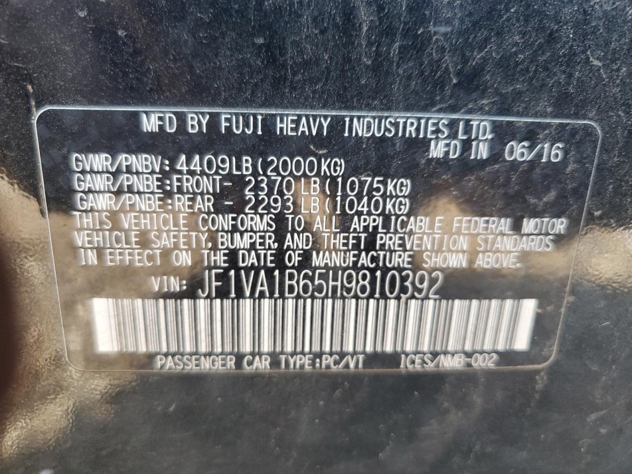 JF1VA1B65H9810392 2017 Subaru Wrx