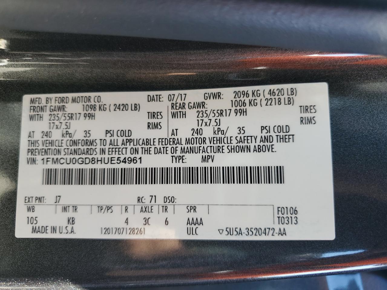 VIN 1FMCU0GD8HUE54961 2017 FORD ESCAPE no.13