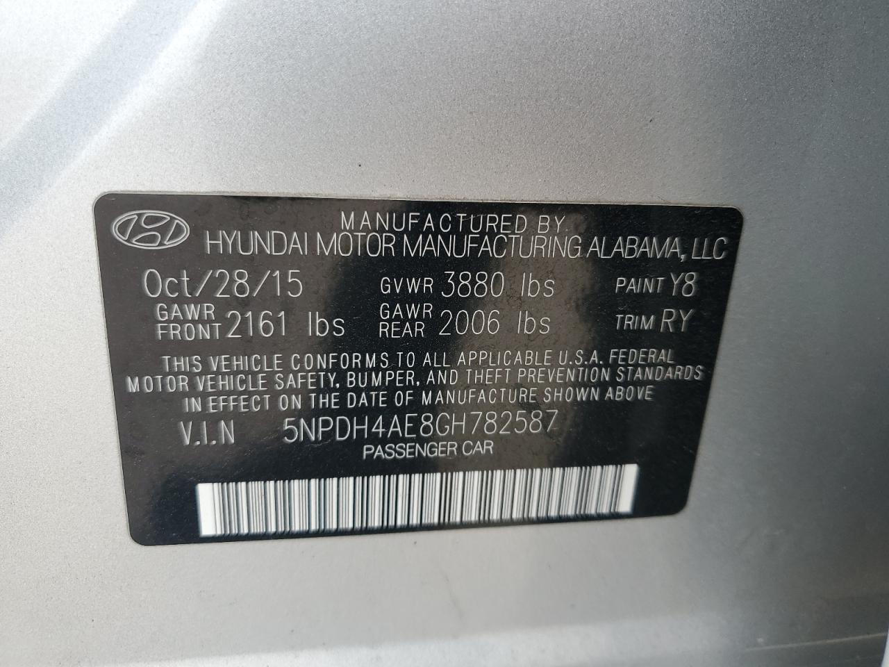 5NPDH4AE8GH782587 2016 Hyundai Elantra Se