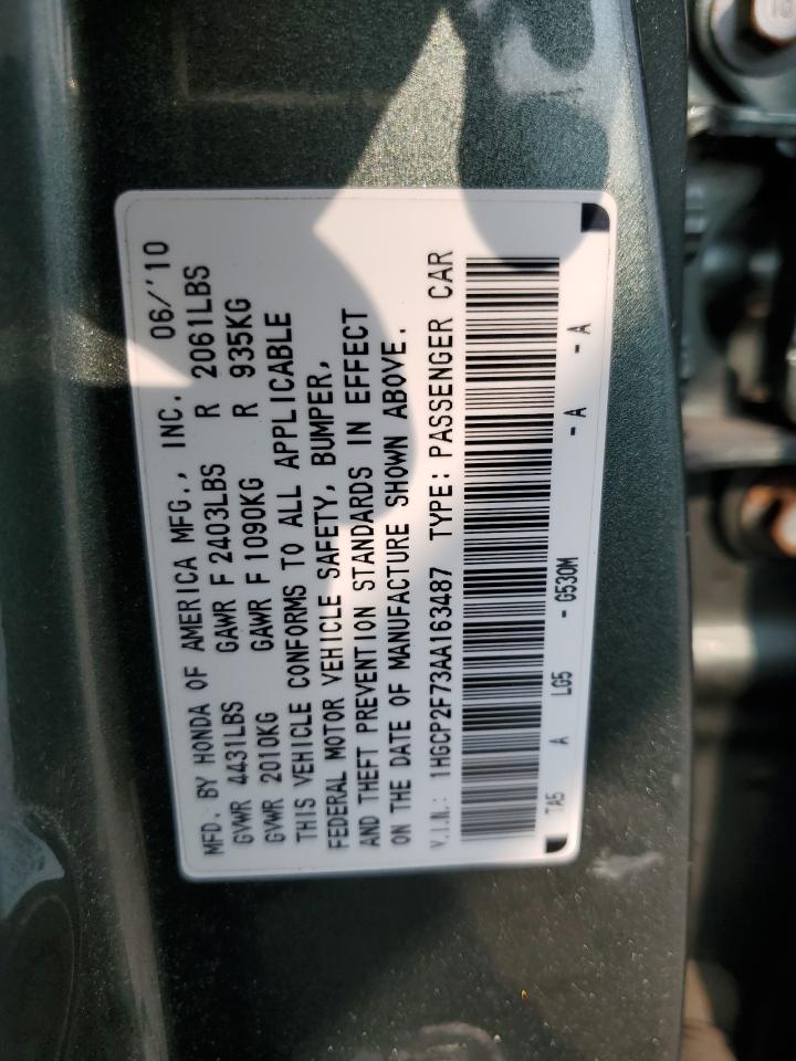 2010 Honda Accord Ex VIN: 1HGCP2F73AA163487 Lot: 71287844