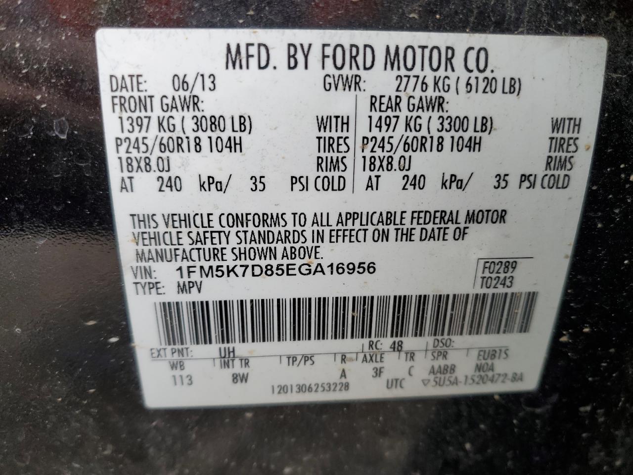 2014 Ford Explorer Xlt VIN: 1FM5K7D85EGA16956 Lot: 69920824