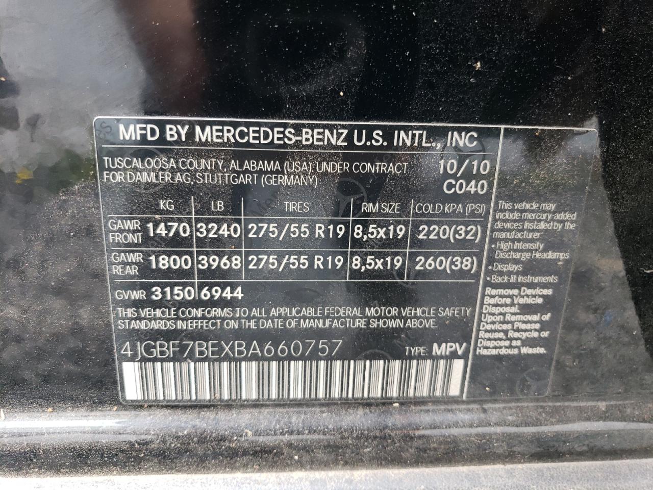 4JGBF7BEXBA660757 2011 Mercedes-Benz Gl 450 4Matic