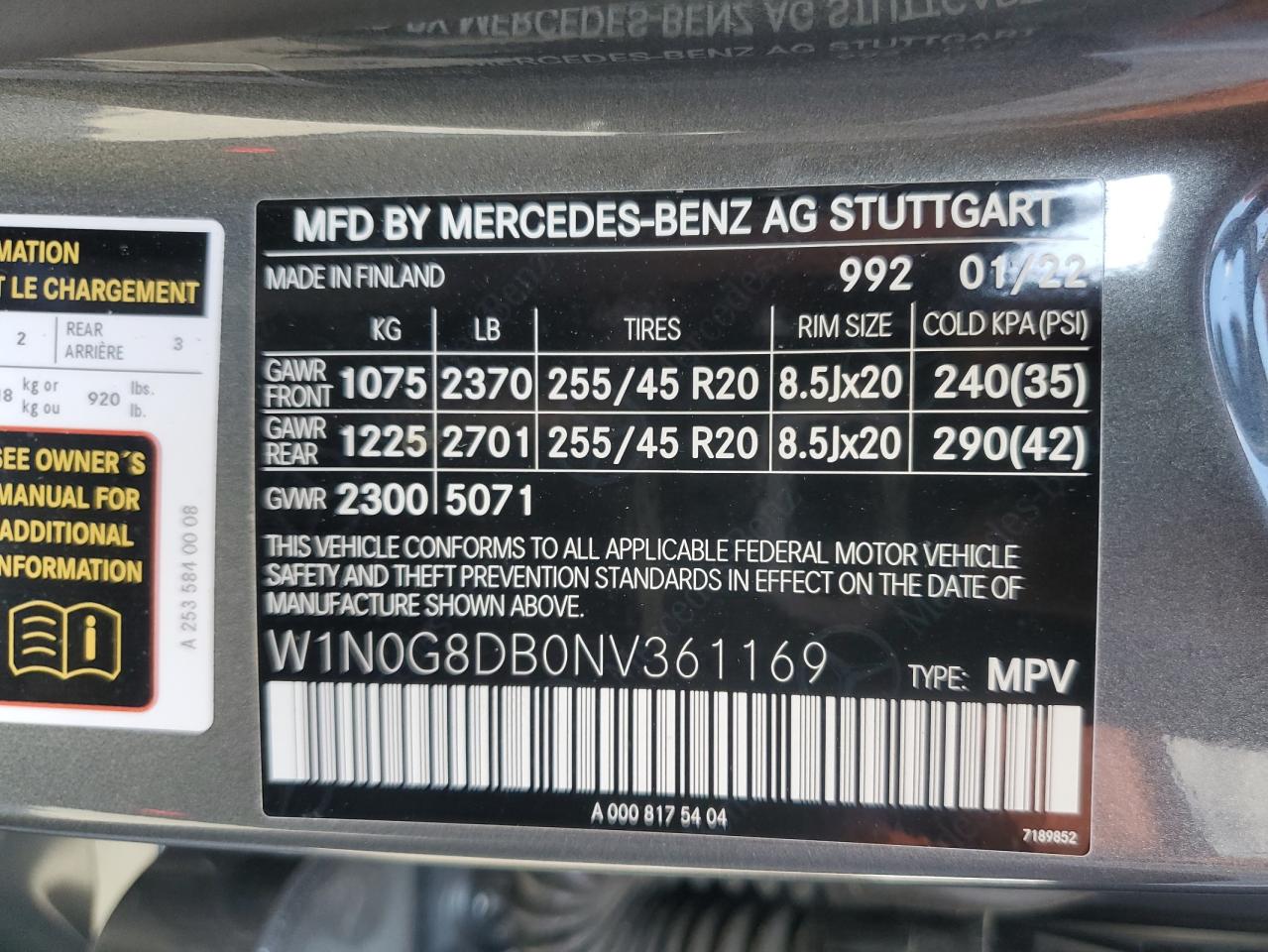 W1N0G8DB0NV361169 2022 Mercedes-Benz Glc 300