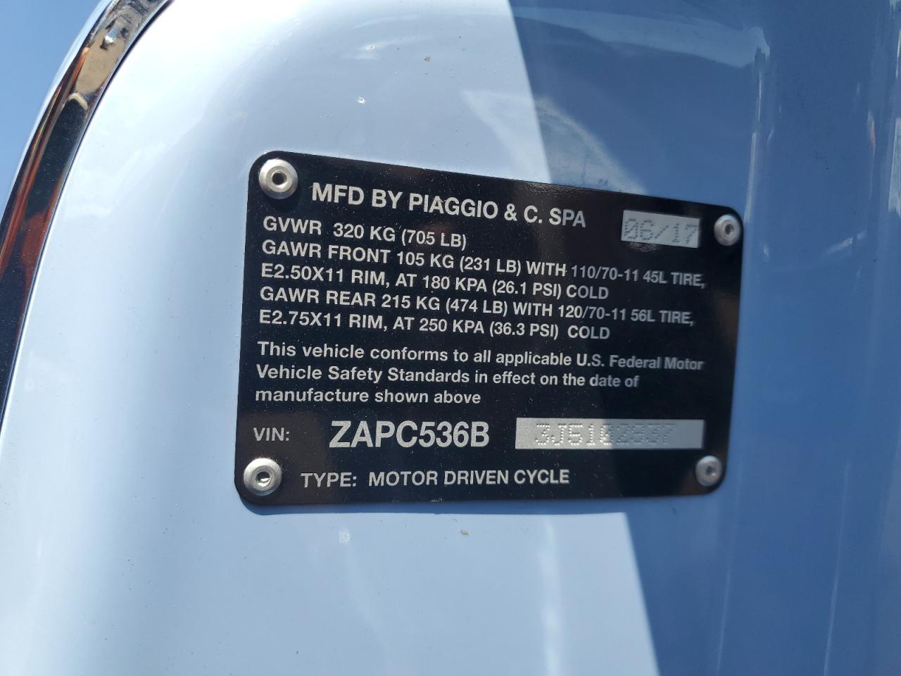 2018 Vespa Primavera 50 4V Ie VIN: ZAPC536B3J5102937 Lot: 70685264