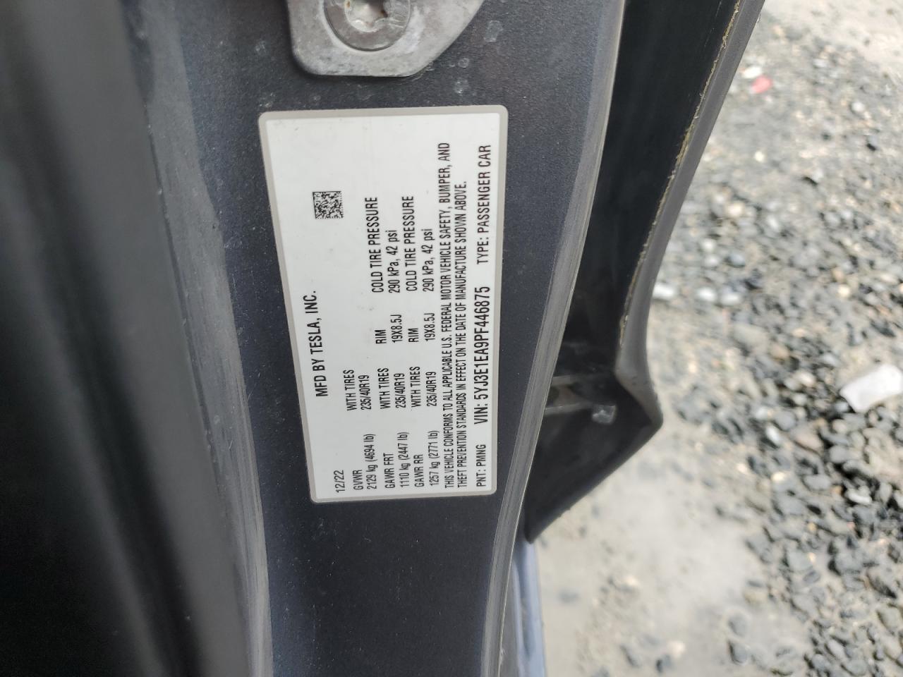 5YJ3E1EA9PF446875 2023 Tesla Model 3