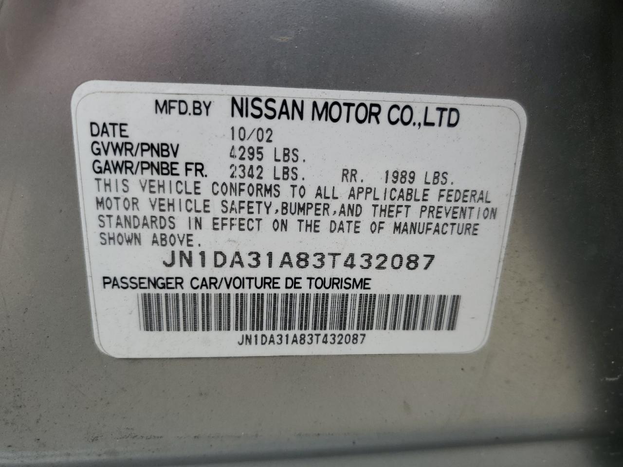 JN1DA31A83T432087 2003 Nissan Maxima Gle