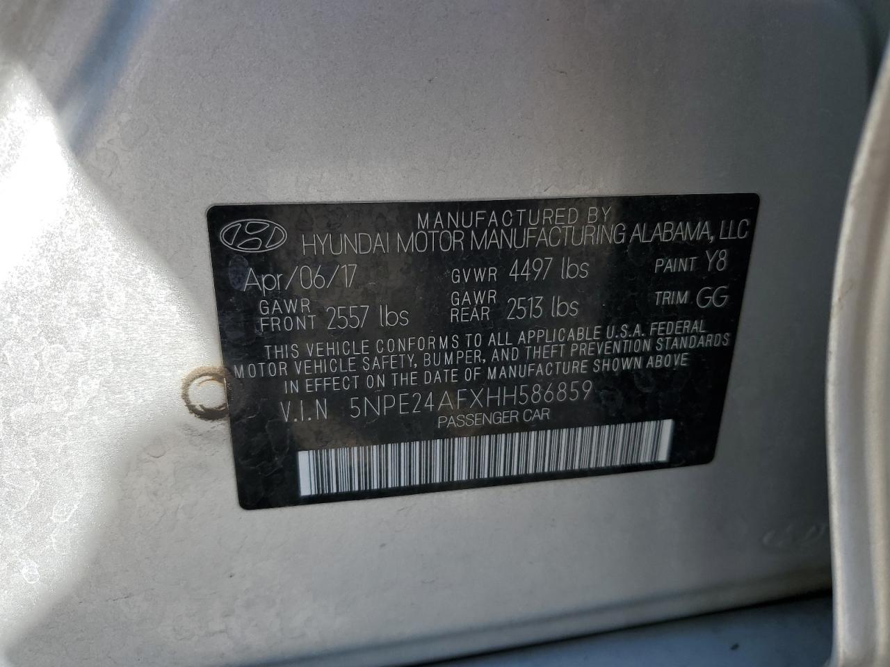 5NPE24AFXHH586859 2017 Hyundai Sonata Se