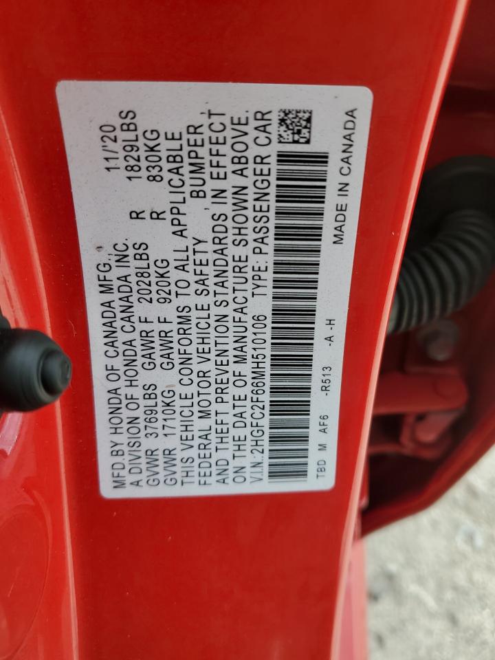 2HGFC2F66MH510106 2021 Honda Civic Lx