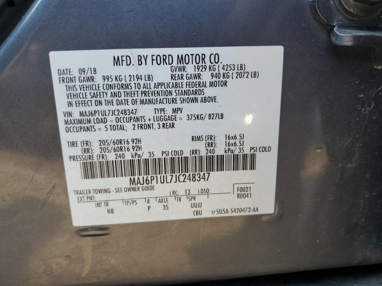 MAJ6P1UL7JC248347 2018 Ford Ecosport Se