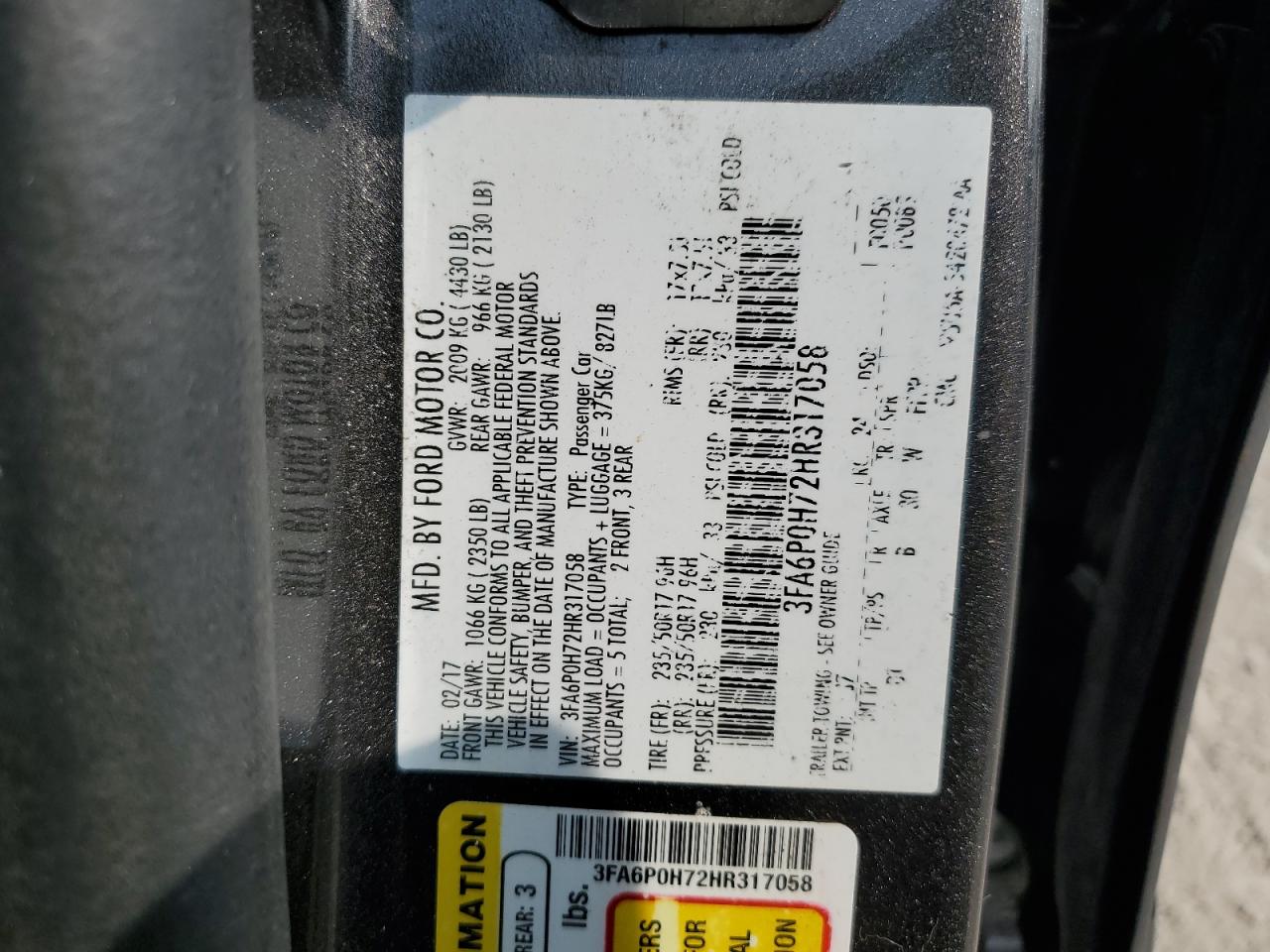 3FA6P0H72HR317058 2017 FORD FUSION - Image 13