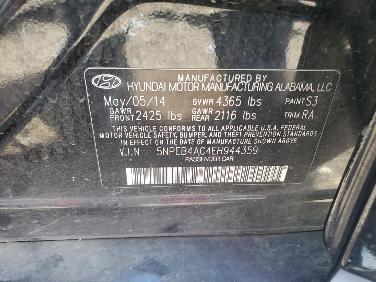 5NPEB4AC4EH944359 2014 Hyundai Sonata Gls