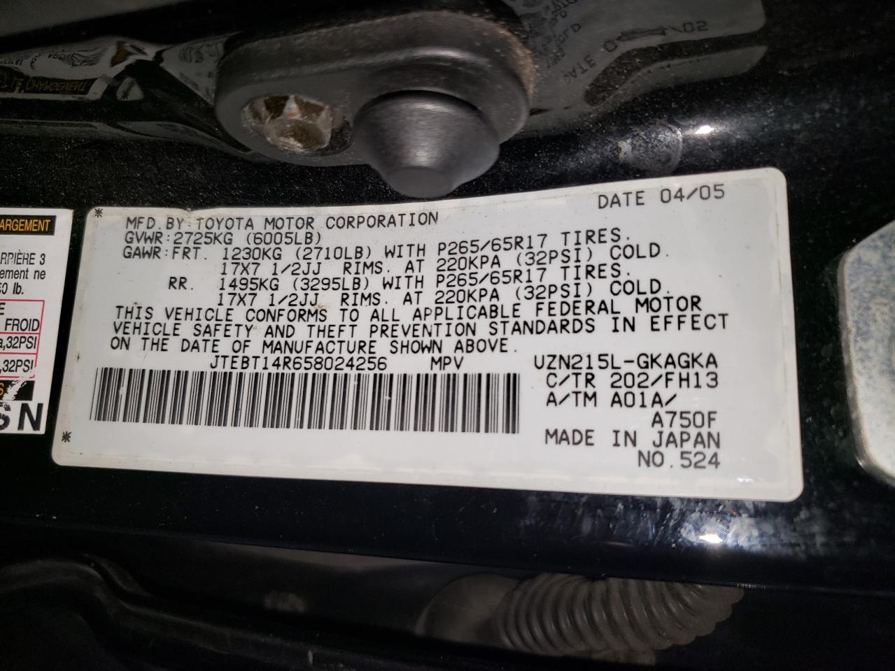 JTEBT14R658024256 2005 Toyota 4Runner Sr5