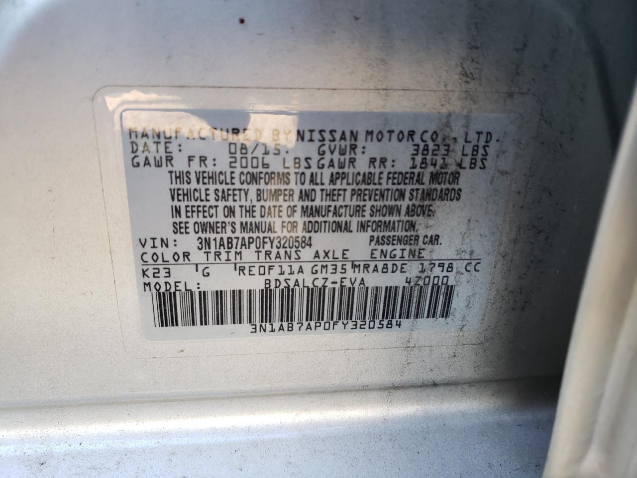 3N1AB7AP0FY320584 2015 Nissan Sentra S