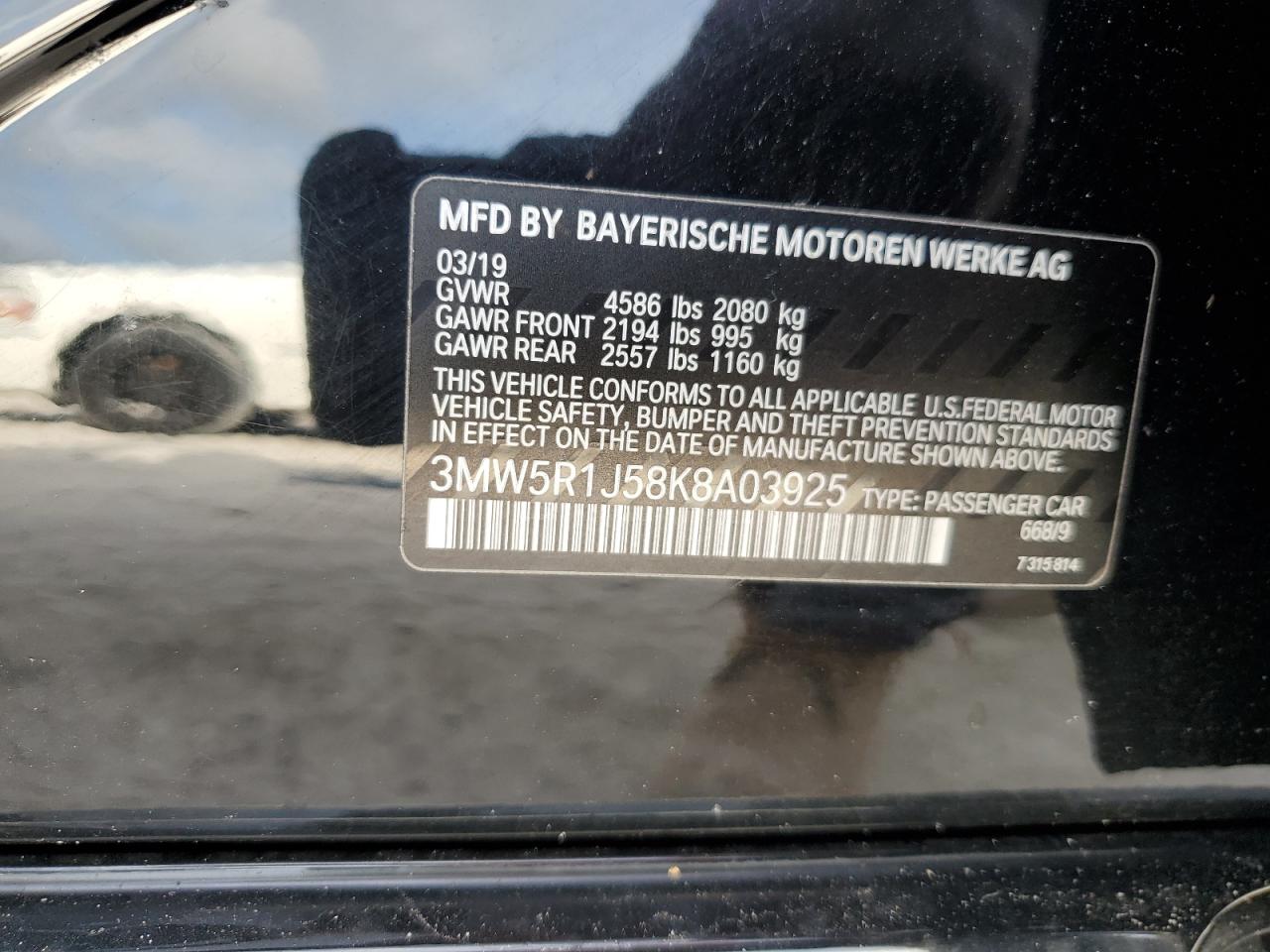 3MW5R1J58K8A03925 2019 BMW 330I