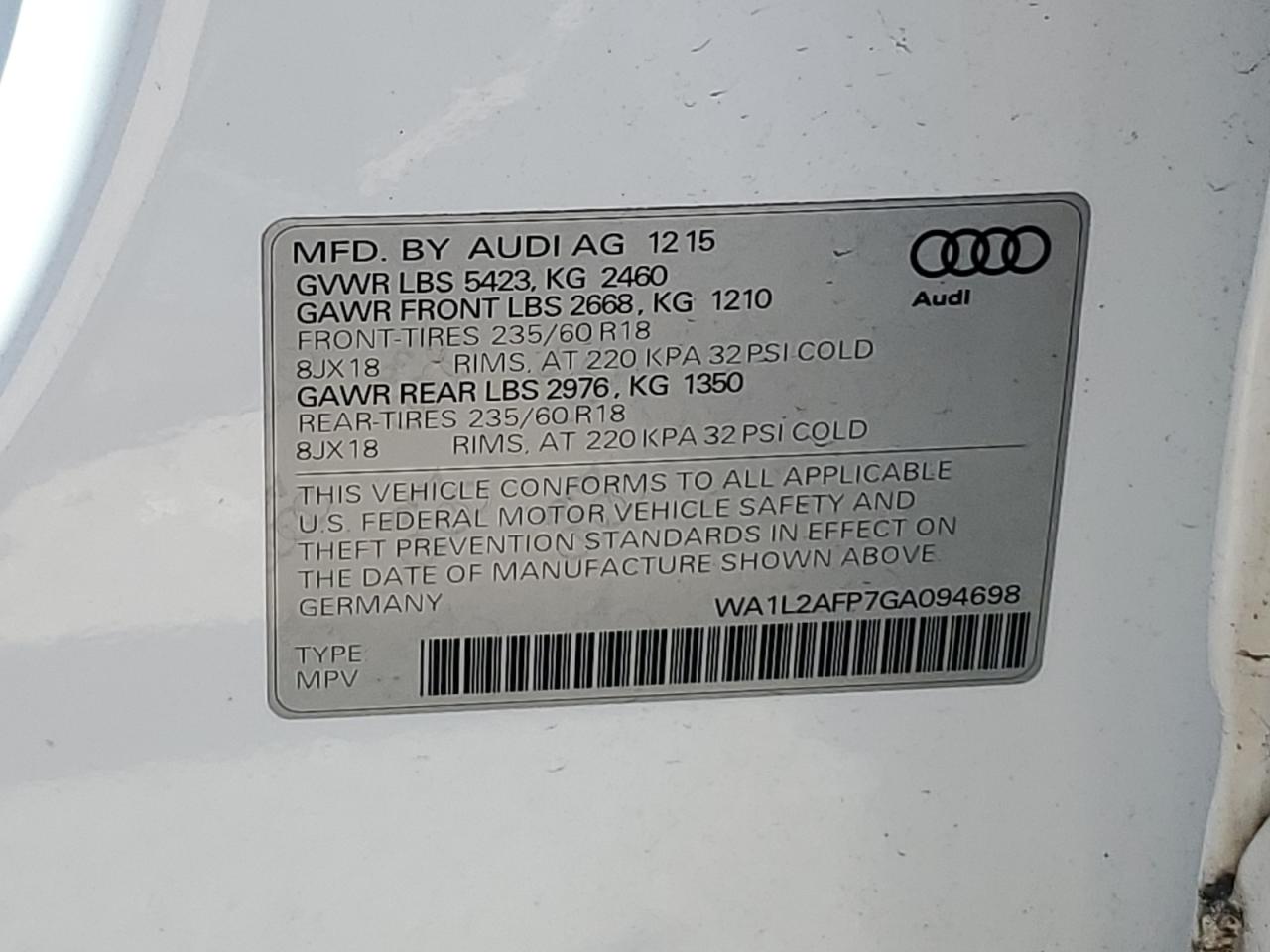 VIN WA1L2AFP7GA094698 2016 AUDI Q5 no.13