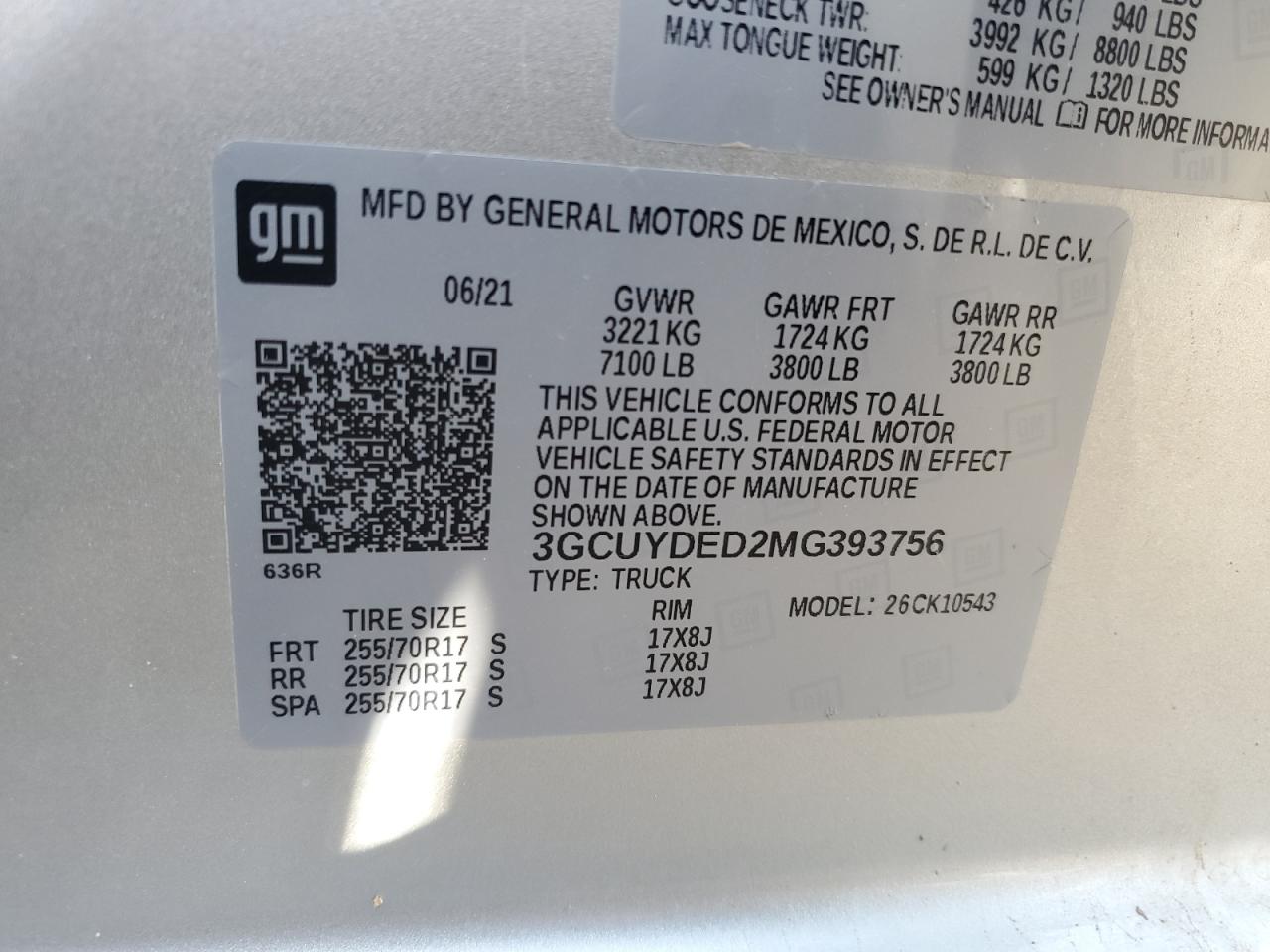 VIN 3GCUYDED2MG393756 2021 CHEVROLET ALL Models no.12