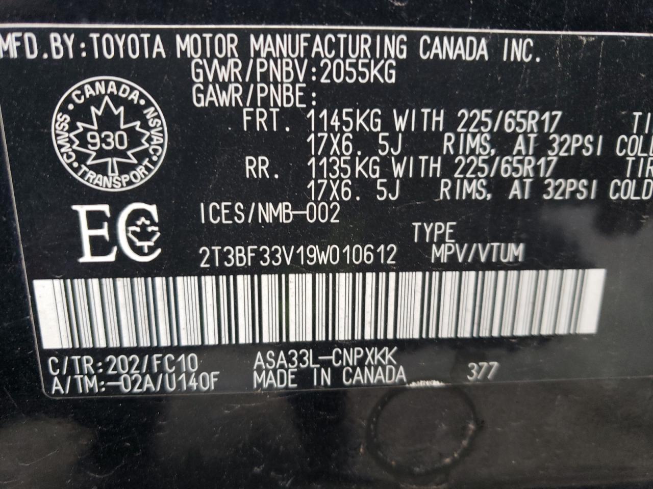 2T3BF33V19W010612 2009 Toyota Rav4