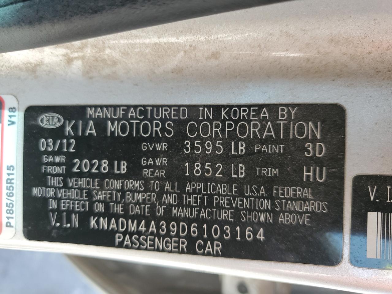 KNADM4A39D6103164 2013 Kia Rio Lx