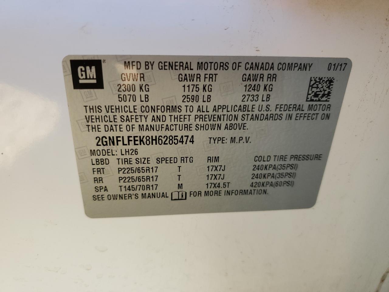 VIN 2GNFLFEK8H6285474 2017 CHEVROLET EQUINOX no.14