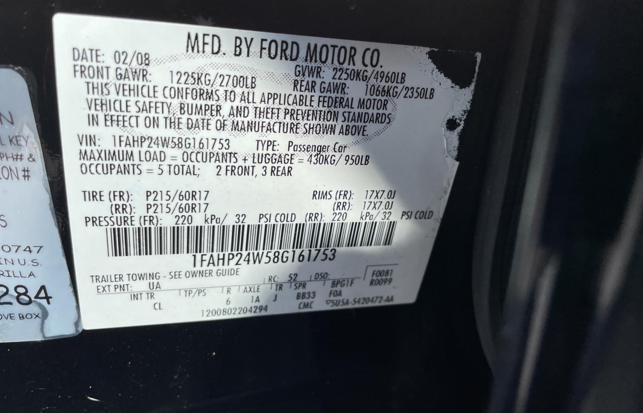 1FAHP24W58G161753 2008 Ford Taurus Sel