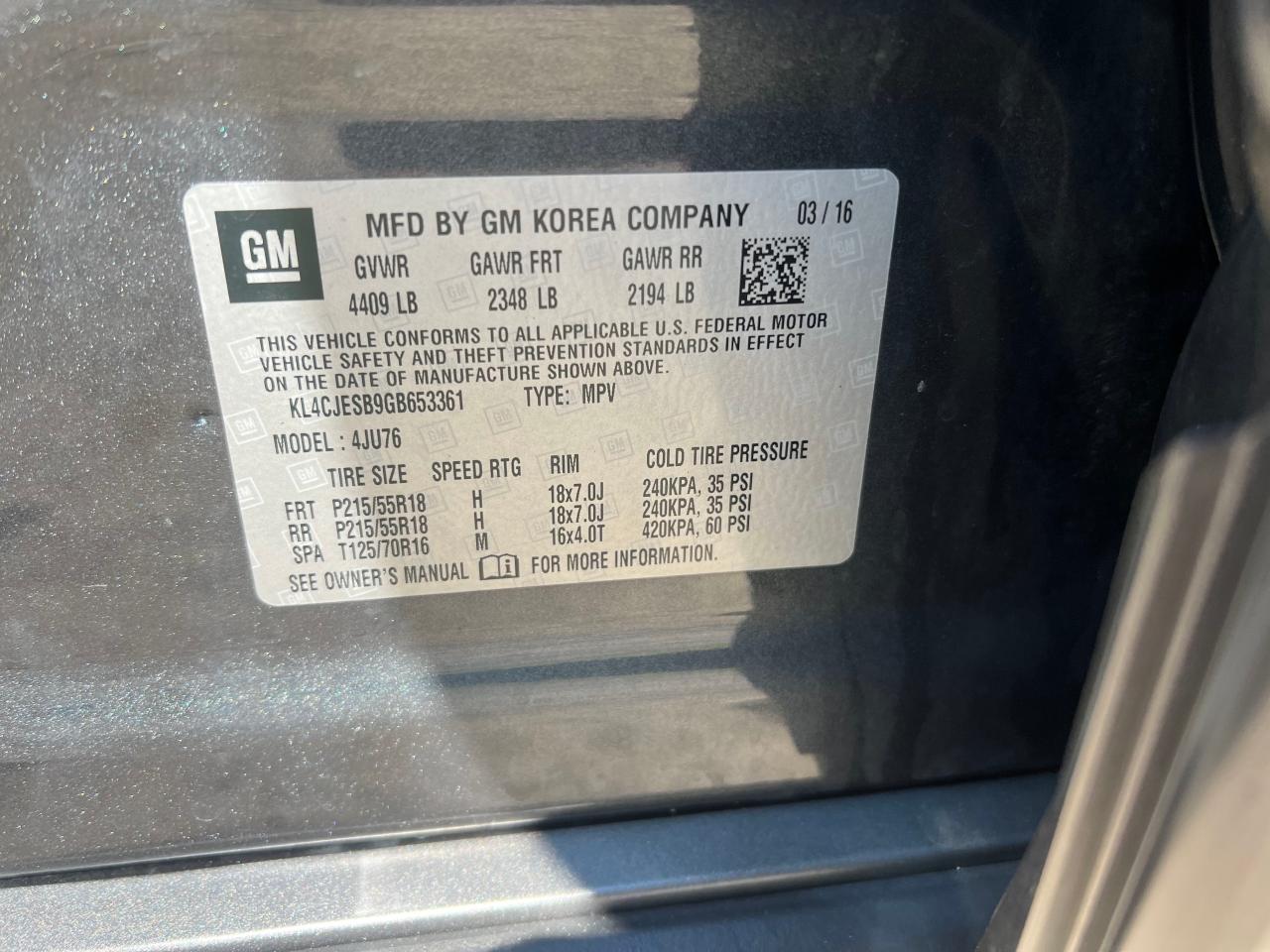 2016 Buick Encore VIN: KL4CJESB9GB653361 Lot: 70607754