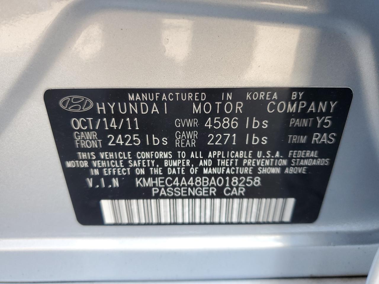 KMHEC4A48BA018258 2011 Hyundai Sonata Hybrid