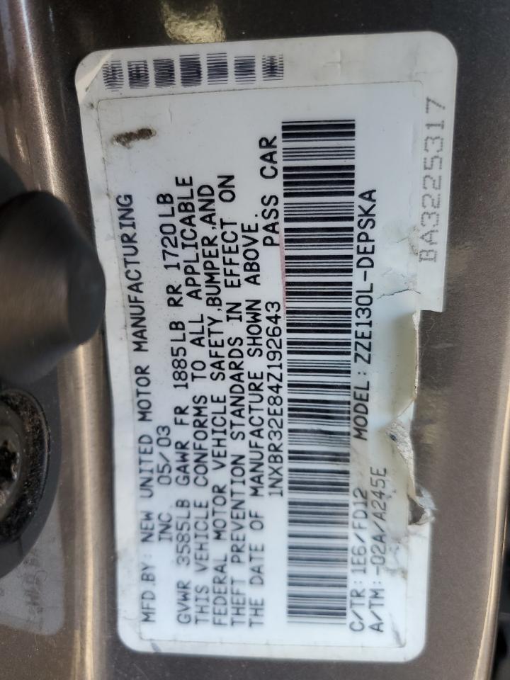 2004 Toyota Corolla Ce VIN: 1NXBR32E84Z192643 Lot: 72267634