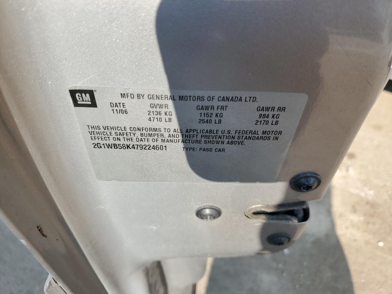 2007 Chevrolet Impala Ls VIN: 2G1WB58K479224601 Lot: 84584344