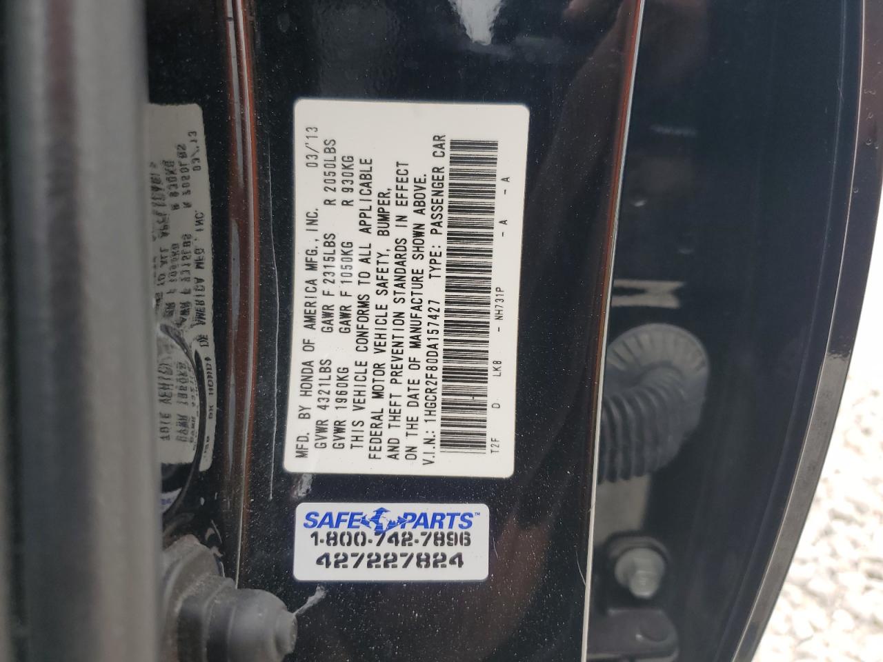 1HGCR2F80DA157427 2013 Honda Accord Exl