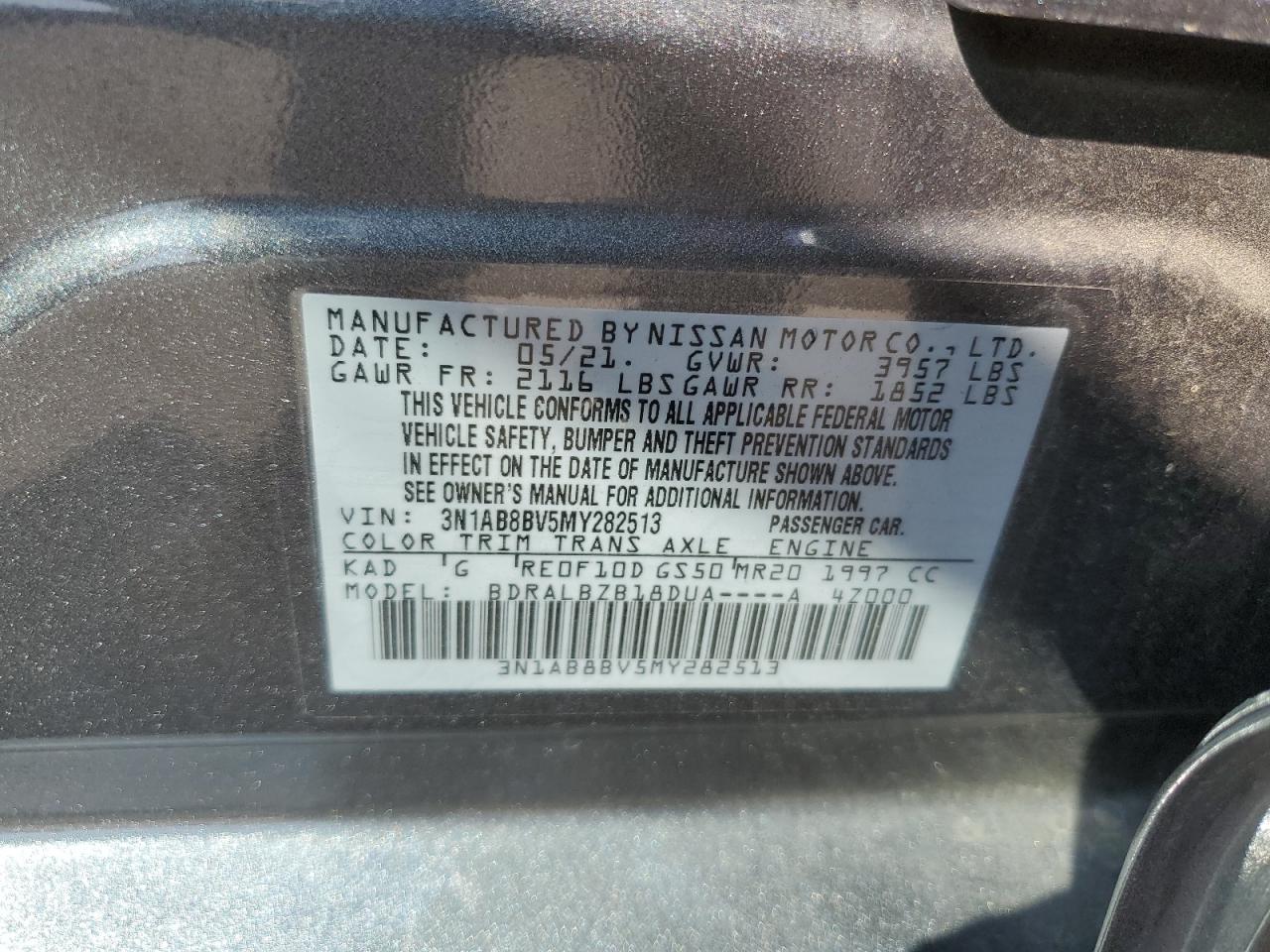 2021 Nissan Sentra S VIN: 3N1AB8BV5MY282513 Lot: 70658634