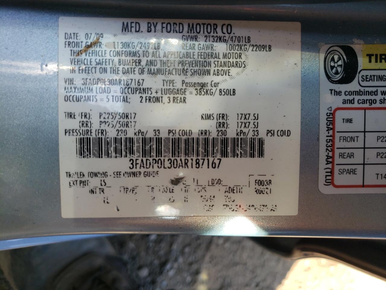 3FADP0L30AR187167 2010 Ford Fusion Hybrid