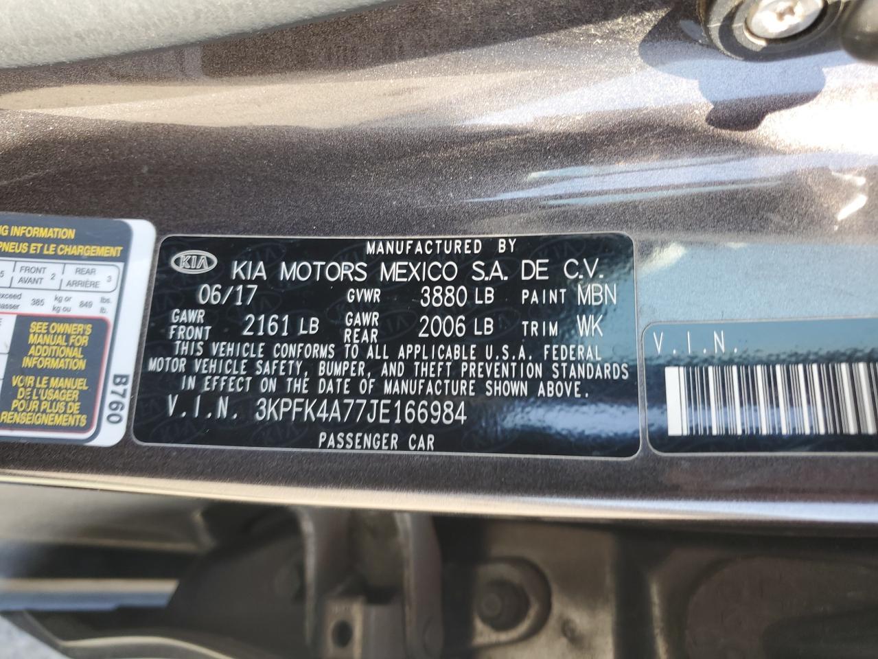 3KPFK4A77JE166984 2018 Kia Forte Lx