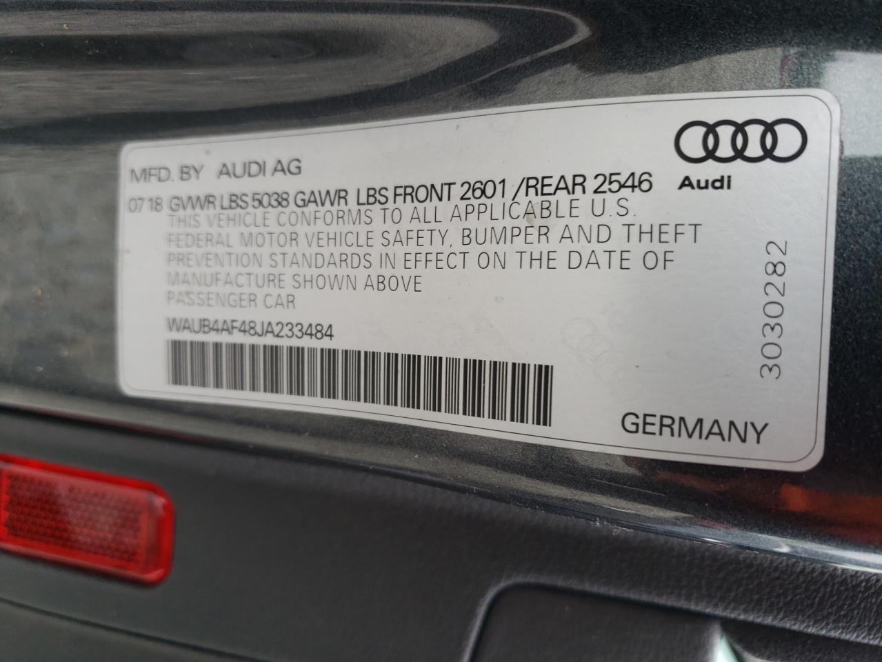 WAUB4AF48JA233484 2018 Audi S4 Premium Plus