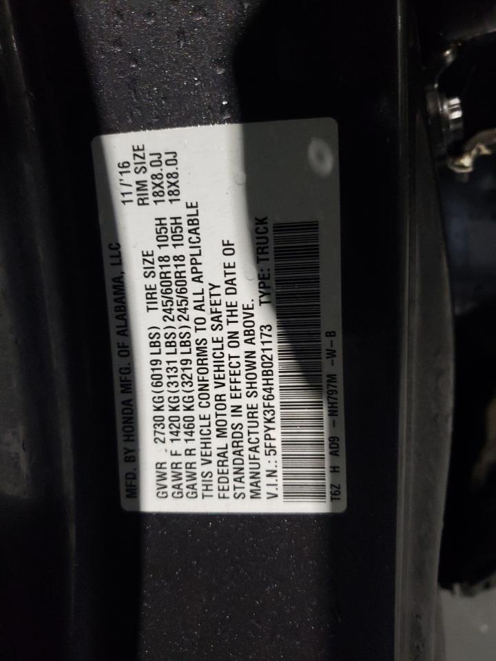 5FPYK3F64HB021173 2017 Honda Ridgeline Rtl