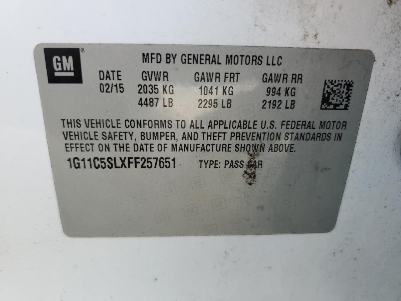 1G11C5SLXFF257651 2015 CHEVROLET MALIBU - Image 12