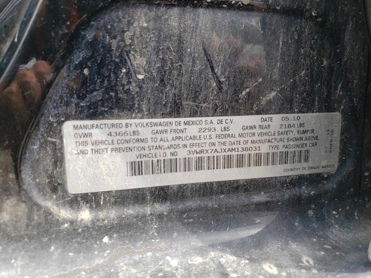 2010 Volkswagen Jetta Se VIN: 3VWRX7AJXAM138031 Lot: 81112674