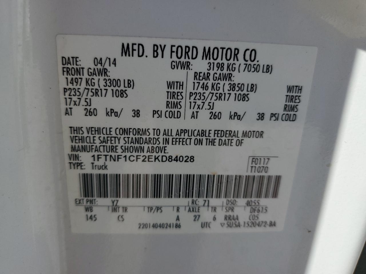 1FTNF1CF2EKD84028 2014 Ford F150