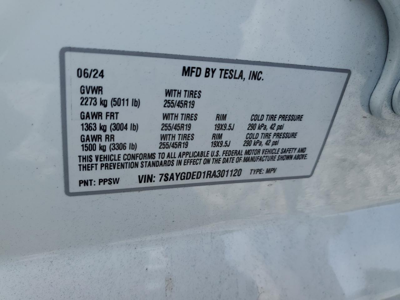 7SAYGDED1RA301120 2024 Tesla Model Y