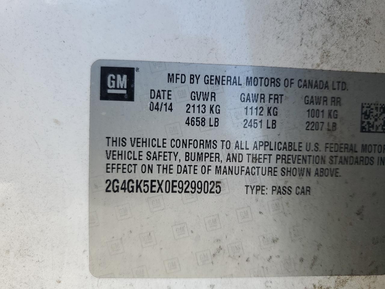 2G4GK5EX0E9299025 2014 Buick Regal