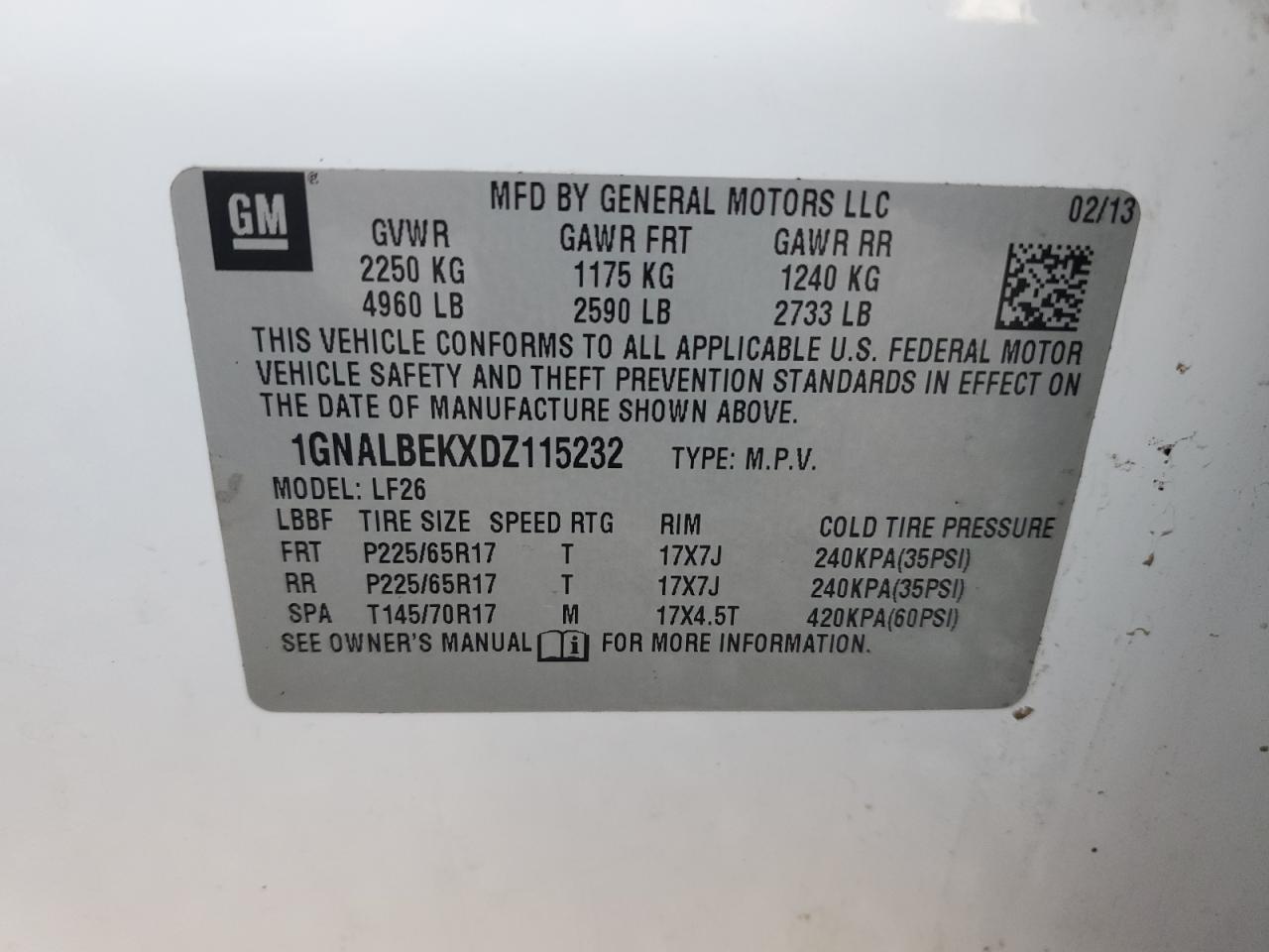 1GNALBEKXDZ115232 2013 Chevrolet Equinox Ls