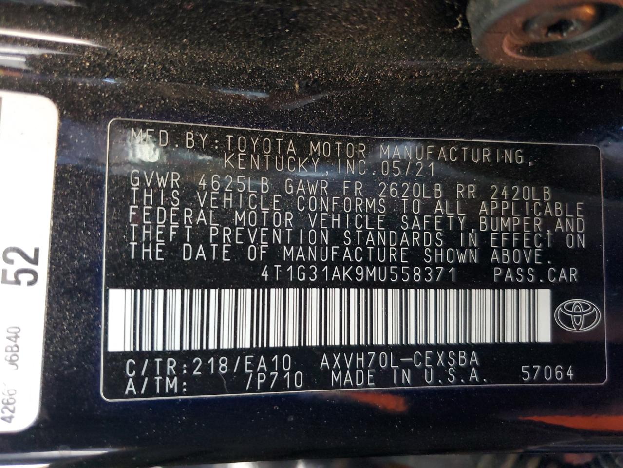 4T1G31AK9MU558371 2021 Toyota Camry Se