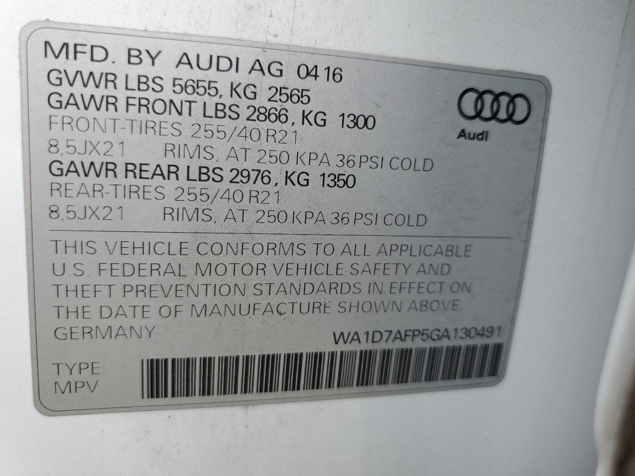 WA1D7AFP5GA130491 2016 Audi Q5 Premium Plus S-Line