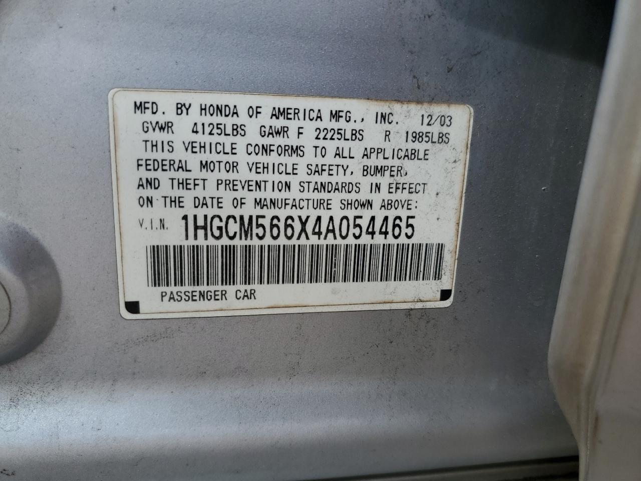 1HGCM566X4A054465 2004 Honda Accord Ex