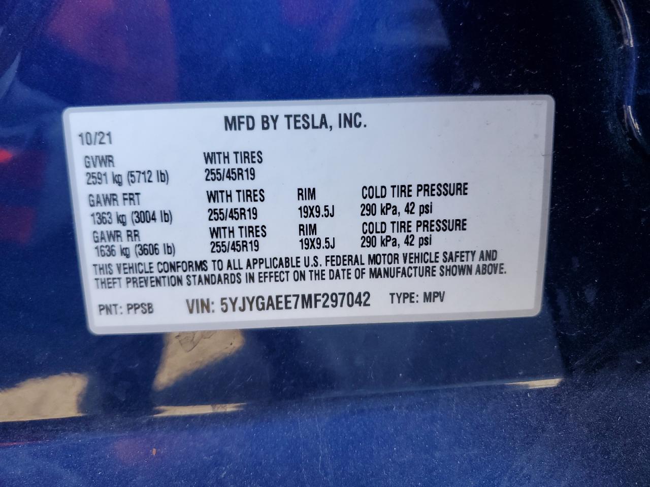 5YJYGAEE7MF297042 2021 Tesla Model Y