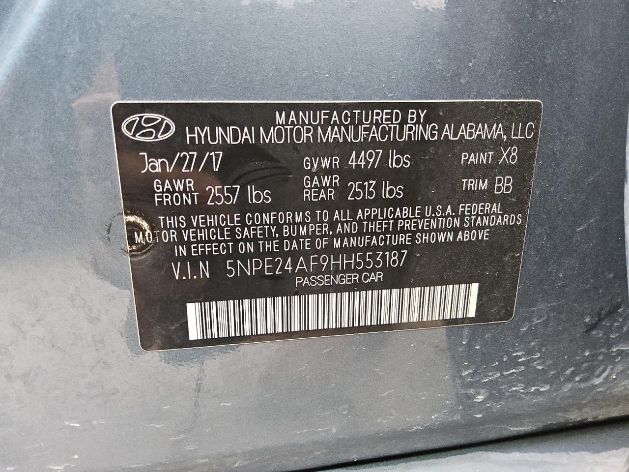 5NPE24AF9HH553187 2017 Hyundai Sonata Se