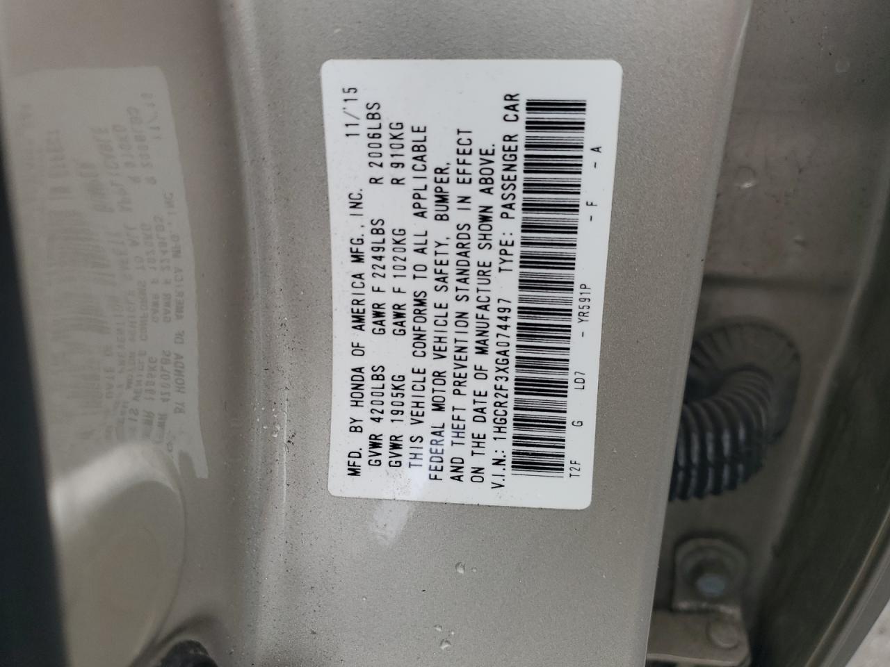 1HGCR2F3XGA074497 2016 Honda Accord Lx