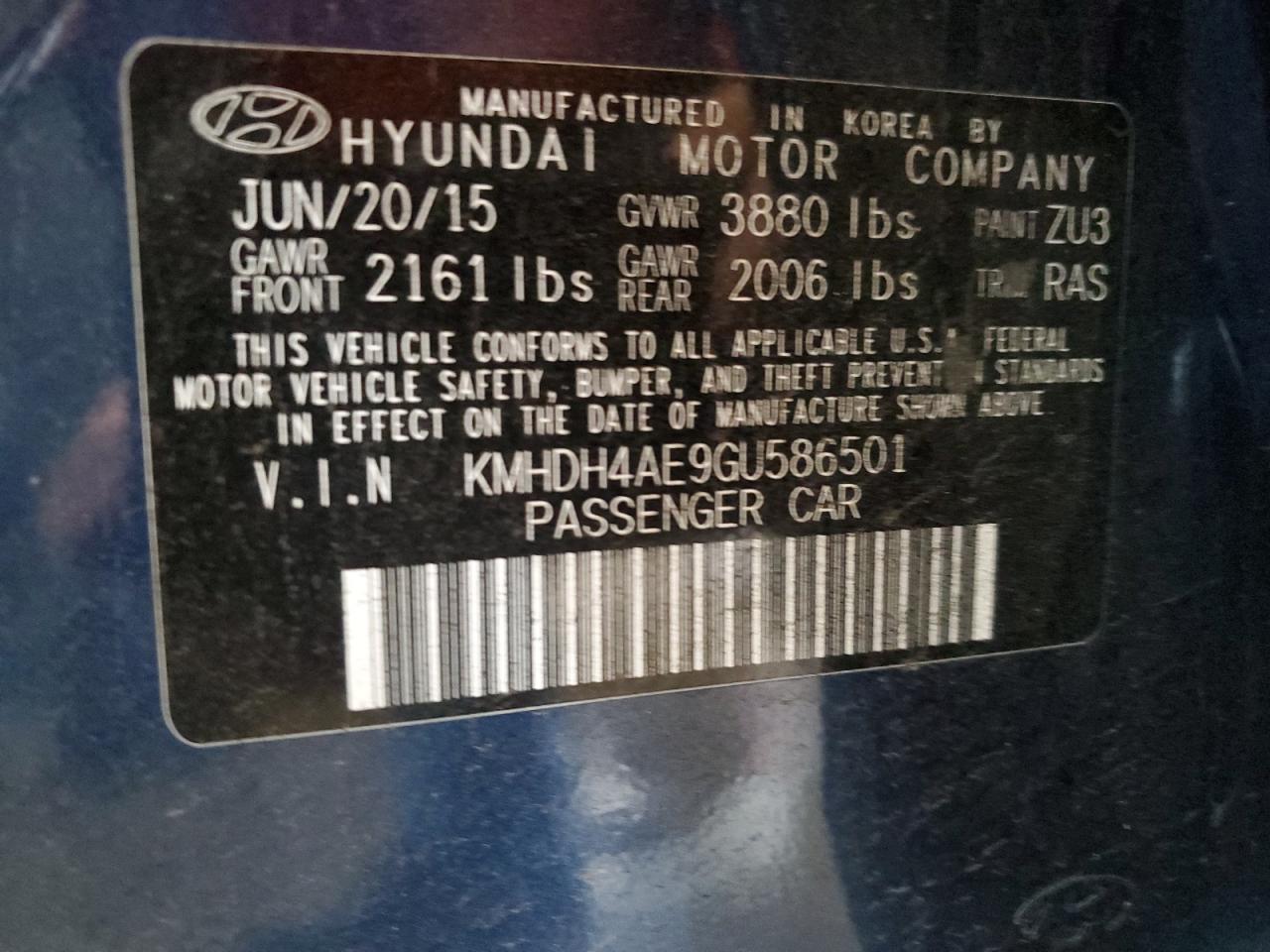 KMHDH4AE9GU586501 2016 Hyundai Elantra Se