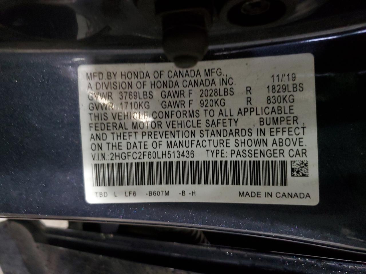 2HGFC2F60LH513436 2020 Honda Civic Lx